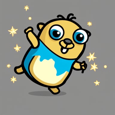 Go Blue Gopher having a good time at a party, with its 2 eyes sparkling with joy.