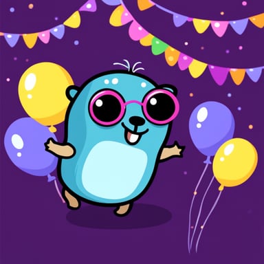 Go Blue Gopher having a good time at a party, with its 2 eyes sparkling with joy.