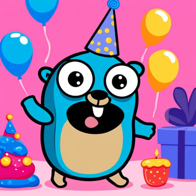 Go Blue Gopher having a good time at a party, with its 2 eyes sparkling with joy.