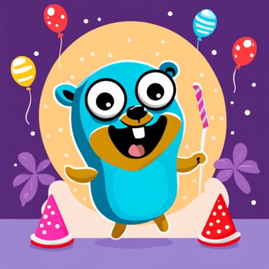 Go Blue Gopher having a good time at a party, with its 2 eyes sparkling with joy.