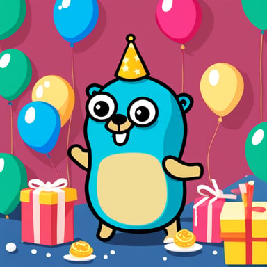 Go Blue Gopher having a good time at a party, with its 2 eyes sparkling with joy, celebrated reaching 1 million customers.