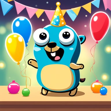 Go Blue Gopher having a good time at a party, with its 2 eyes sparkling with joy, celebrated reaching 1 million customers.