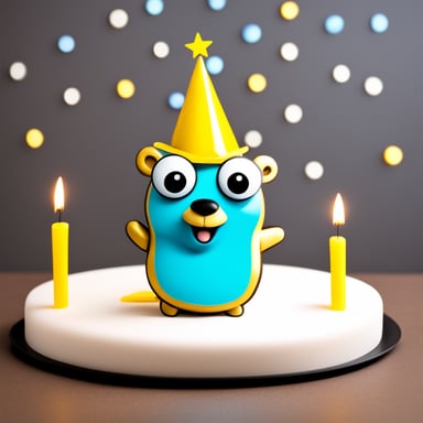 Go Blue Gopher having a good time at a party, with its 2 eyes sparkling with joy, celebrated reaching 1 million customers.
