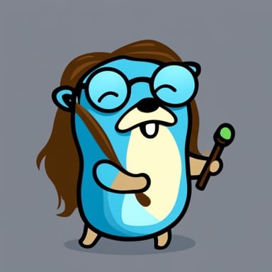 Go Blue Gopher with long hair wearing glasses