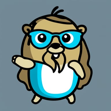 Go Blue Gopher with long hair wearing glasses