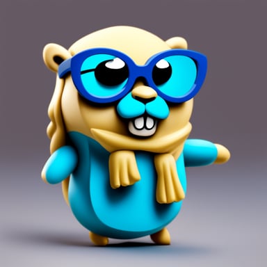 Go Blue Gopher with long hair wearing glasses