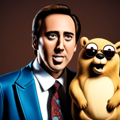 Go Blue Gopher as Nicolas Cage with maximum realism and 4K.