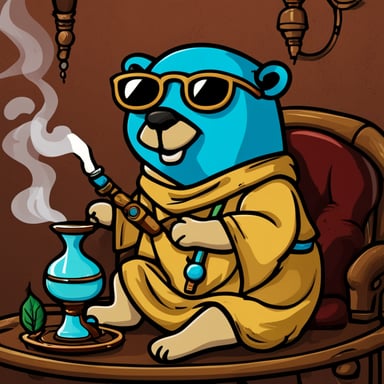 Go Blue Gopher wearing a Tunisian chechia sitting in a shisha bar smoking a shisha.