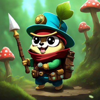Go Blue Gopher as Teemo, the League of Legends champion, planting shrooms.