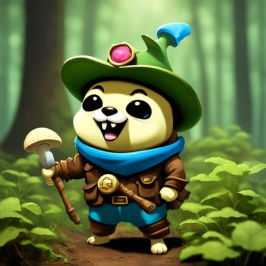 Go Blue Gopher as Teemo, the League of Legends champion, planting shrooms.