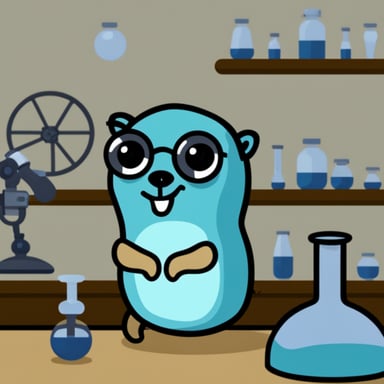 Go Blue Gopher sitting in his lab