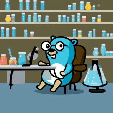 Go Blue Gopher sitting in his lab