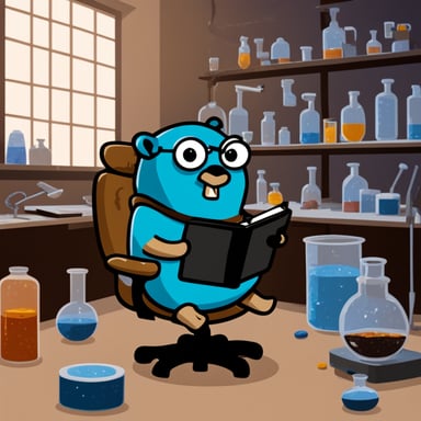 Go Blue Gopher sitting in his lab