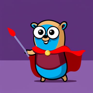 Super go blue gopher with a red cape.