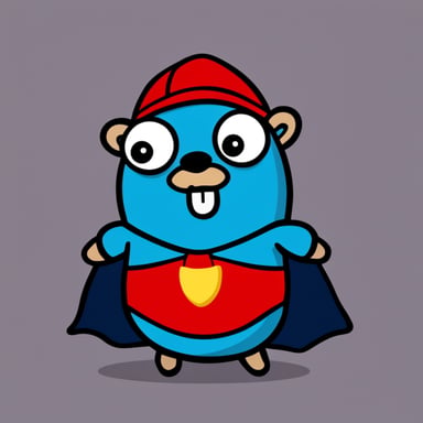 Super go blue gopher with a red cape.