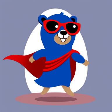 Super go blue gopher with a red cape.