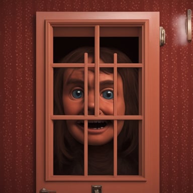 Create a frame of The Shining movie, exactly at the scene HERE'S JOHNNY!, where instead of Jack Nicholson peering through the door with a psycho smile, it's go blue gopher with a highly realistic and 4K quality.