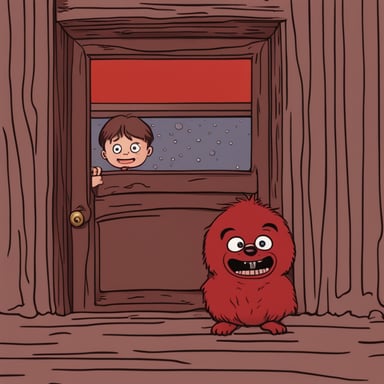 Create a frame of The Shining movie, exactly at the scene HERE'S JOHNNY!, where instead of Jack Nicholson peering through the door with a psycho smile, it's go blue gopher with a highly realistic and 4K quality.