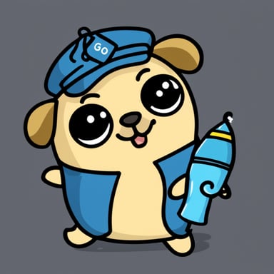 Go Blue Gopher as Livi, the girl pug, with Go Blue Gopher written.