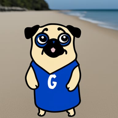 Go Blue Gopher as Livi, the girl pug, with Go Blue Gopher written.