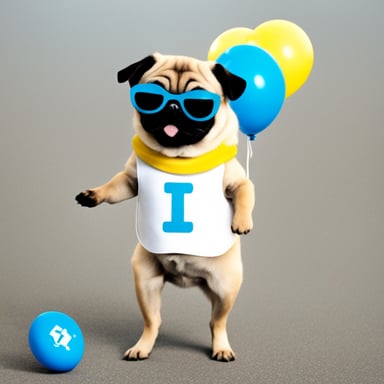 Go Blue Gopher as Livi, the girl pug, with Go Blue Gopher written.