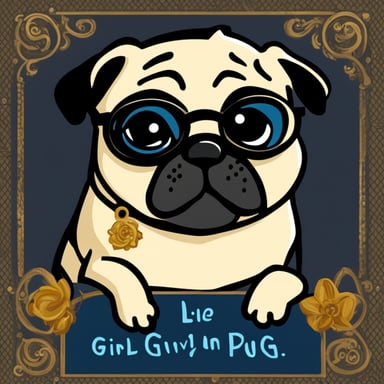 Go Blue Gopher as Livi, the girl pug, with her name written