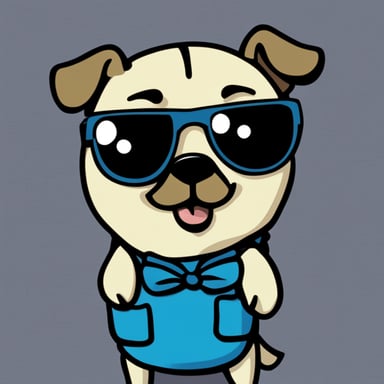 Go Blue Gopher as Livi, the girl pug, with Go Blue Gopher written and his tongue out.