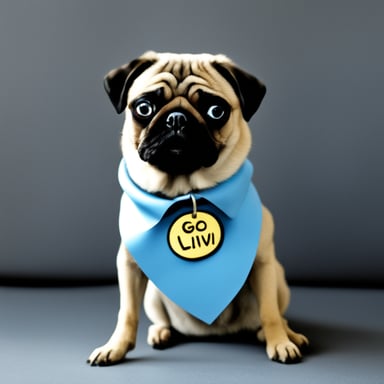 Go Blue Gopher as Livi the female pug, with Livi written on her collar.