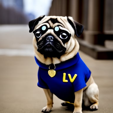 Go Blue Gopher as Livi the female pug, with Lvi written on her collar.