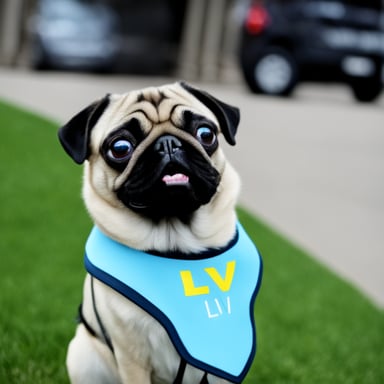 Go Blue Gopher as Livi the female pug, with Lvi written on her collar.