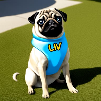 Go Blue Gopher as Livi the female pug, with Lvi written on her collar.