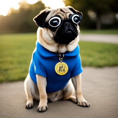 Go Blue Gopher as LIVI the female pug, with LIVI written on her collar.