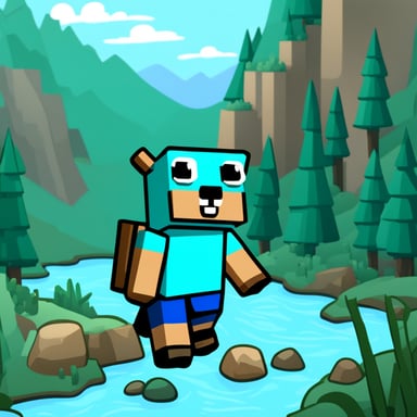 Happy Minecraft Style Go Blue Gopher in the mountains