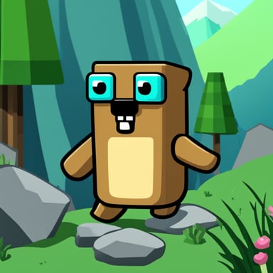 Happy Minecraft Style Go Blue Gopher in the mountains