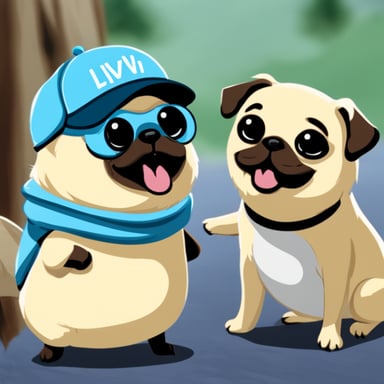 Go Blue Gopher as Livi, the female pug, with LIVI written on her hat, and her tongue out.