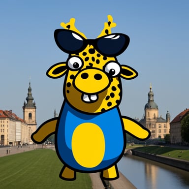 Go blue gopher as angry giraffe in Dresden.