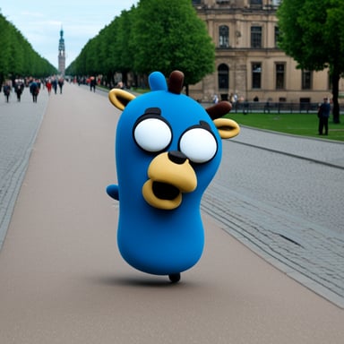 Go blue gopher as angry giraffe in Dresden.