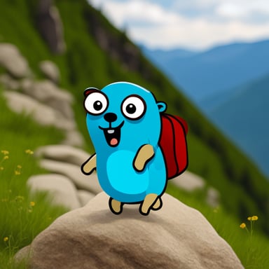 Go Blue Gopher hiking in the mountains