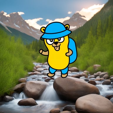 Go Blue Gopher hiking in the mountains