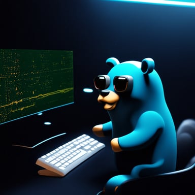 Go Blue Gopher programming with Golang icon on the screen, an ultradetailed HD octane render with cyberpunk lighting.