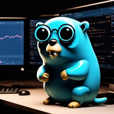 Go Blue Gopher programming with Golang icon on the screen, an ultradetailed HD octane render with cyberpunk lighting.