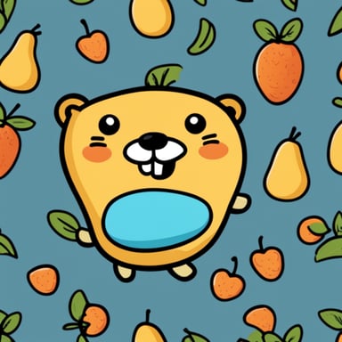 Silly go blue gopher with the shape and color of a mango smiling.