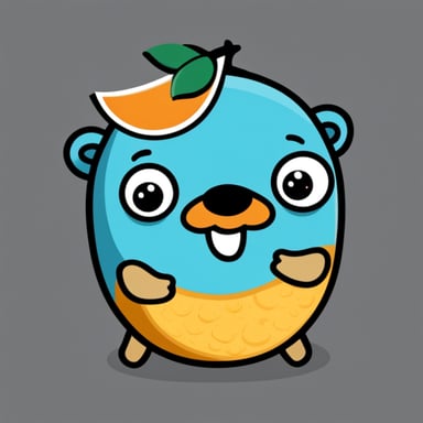 Silly go blue gopher with the shape and color of a mango smiling.