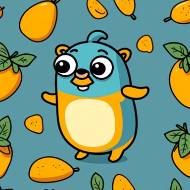 Silly go blue gopher with the shape and color of a mango smiling.
