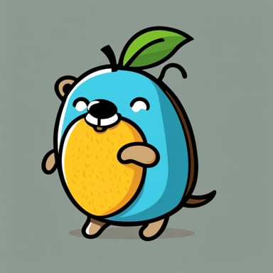 Silly go blue gopher with the shape and color of a mango smiling.