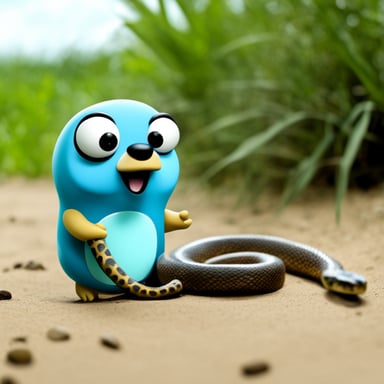 Go Blue Gopher eating a python snake