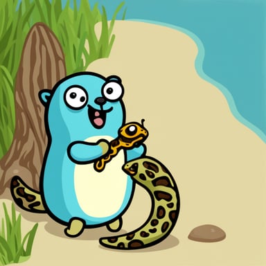Go Blue Gopher eating a python snake