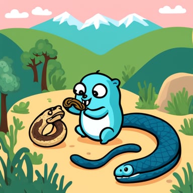 Go Blue Gopher eating a python snake