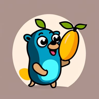 Go Blue Gopher with the shape and color of a mango, styled as a cartoon.