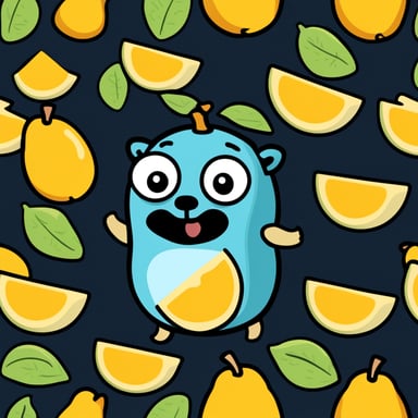 Go Blue Gopher with the shape and color of a mango, styled as a cartoon.